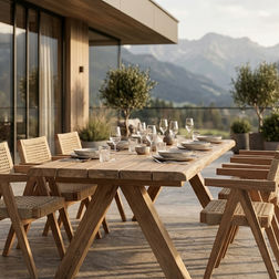 SET Outdoor Esstisch Longford – Recycled Teak 300 × 100 & 6 IBIZA Stühle