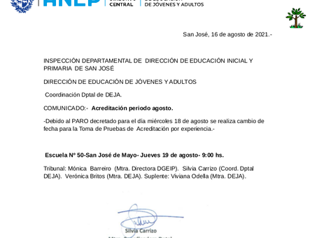 Cambio de fecha prueba de acreditación agosto