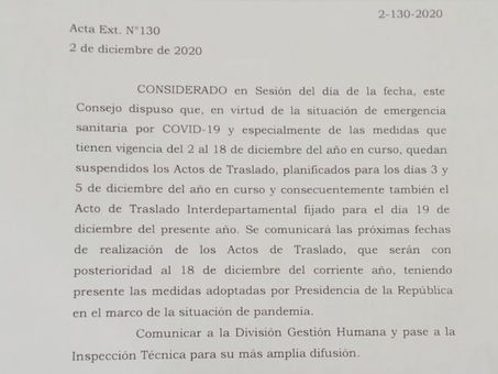 SUSPENSIÓN DE LOS TRASLADOS