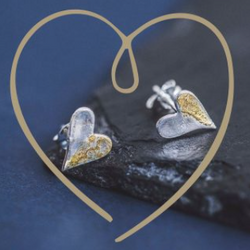 Half and Half Heart Stud earrings - Silver & 24ct gold accents by Emine, Silverkupe Jewellery