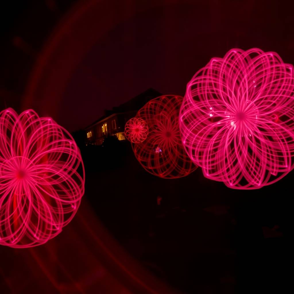 Long exposure shot of creative light art, showcasing intricate abstract patterns created w