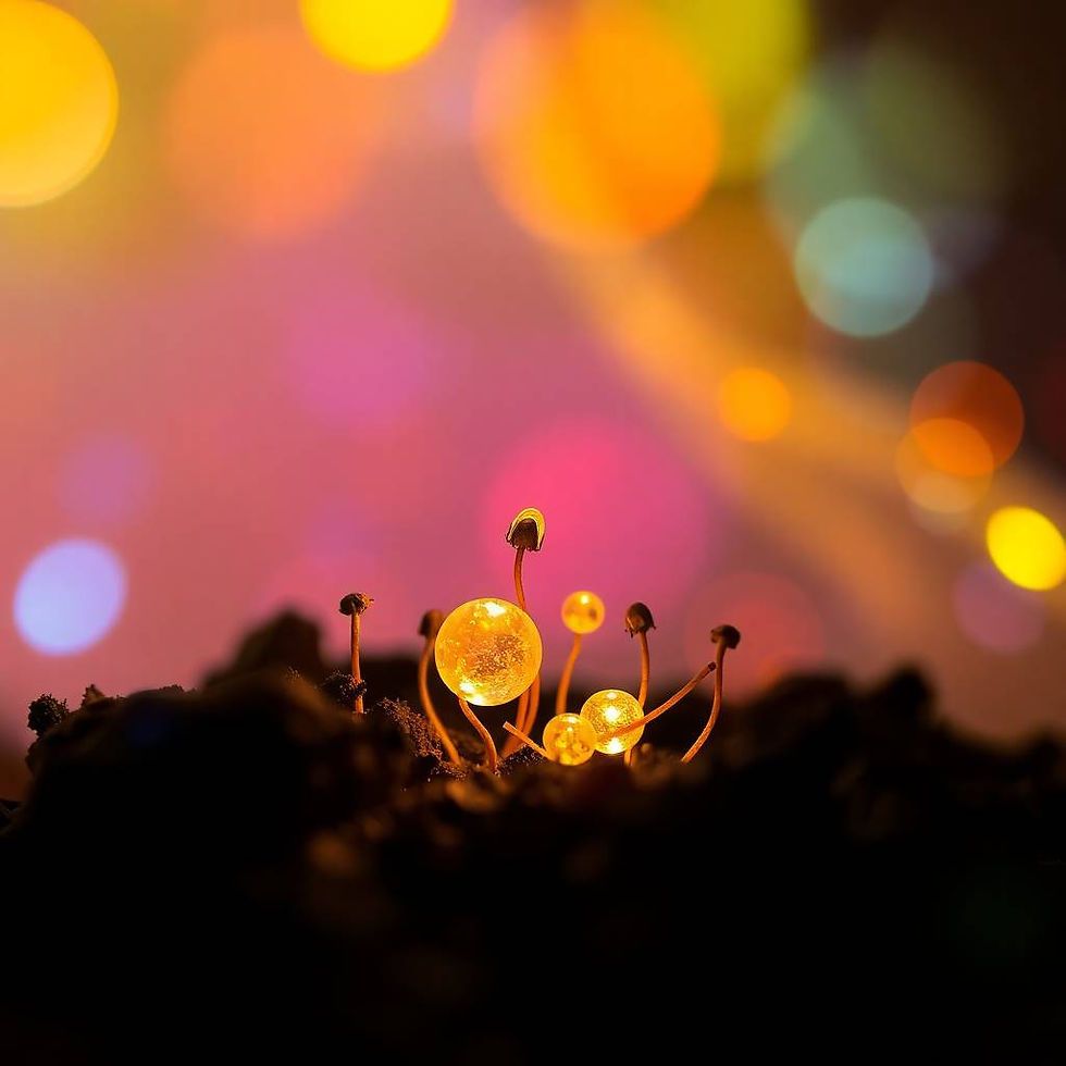Creative light art depicting unusual small things growing large, iridescent colors and ref