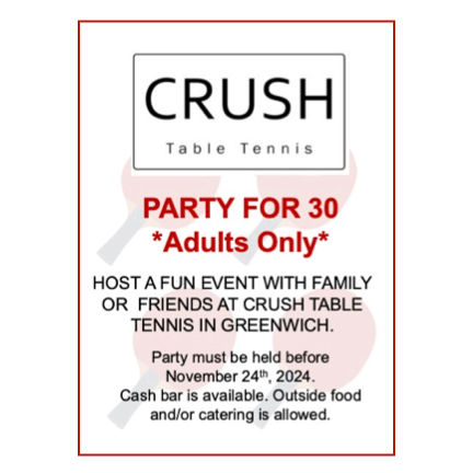 PARTY FOR 30 AT CRUSH TABLE TENNIS