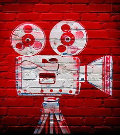 Firefly big graffiti movie recording Camera wrapped in film strip; color inversion, abstra