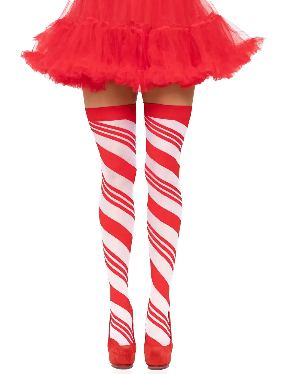 Thumbnail: Leg Avenue Spandex Sheer Candy Cane Striped Thigh Highs