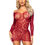 Thumbnail: Leg Avenue Crochet Lace Long Sleeved Mini Dress OS Burgundy