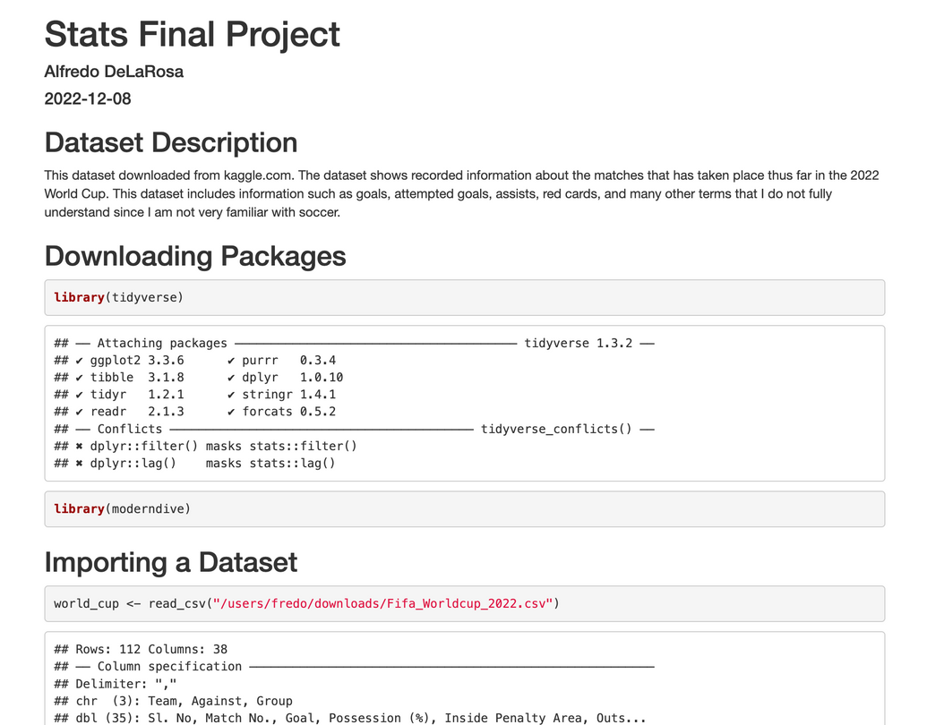 Graduate Statistics Final Project using R Studio