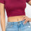 Thumbnail: Short Sleeve Roundneck Crop Top – Burgundy