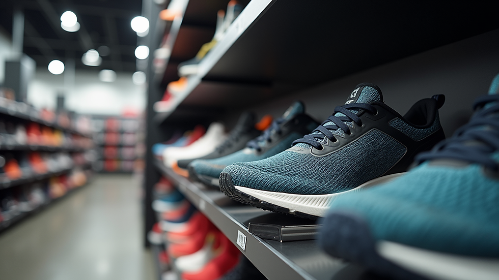 Close-up view of a running shoe display in an online sports store