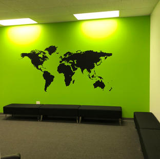 The reception area features an interactive map.