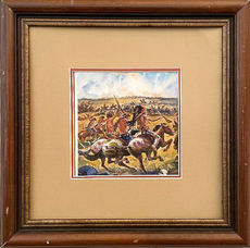 William E. Fay watercolor depicting Indians at War.  Lot 210 cfaauctions April 2022 online auction Collector Fine Art Auctions