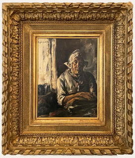 Berlin Secession, Die Elf, European painter Max Liebermann Portrait of an old woman oil on board.  Lot 149 cfaauctions
