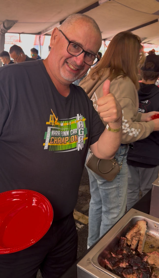 Happy customer enjoying their race day meal