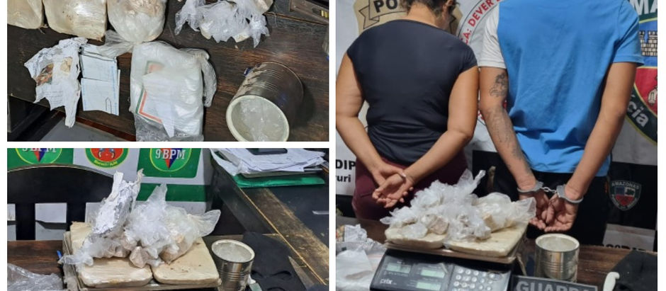 Polícia prende casal suspeito de tráfico de drogas em Beruri.  3kg de drogas foram encontrados debaixo do assoalho da casa