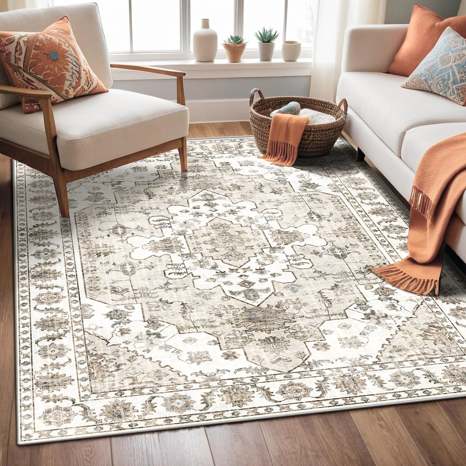 Stylish Low-Pile Carpet for Living Room 4x6