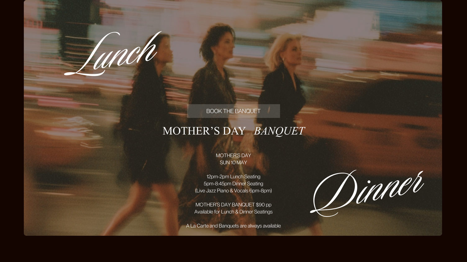 mother's day brisbane lunch dinner restaurant modern asian live music jazz piano gifts for mum