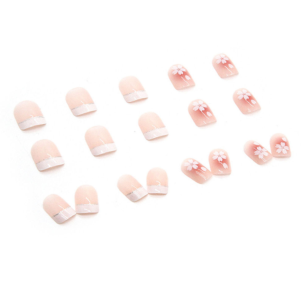 Thumbnail: 24pcs Blush Pink Press On Nails White French Style Short Square False Nail Tips 