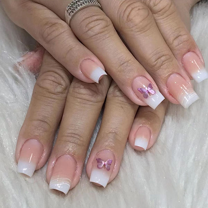 Thumbnail: 24Pcs Simple Square Head Fake Nail with nude design White Gradient French Press 