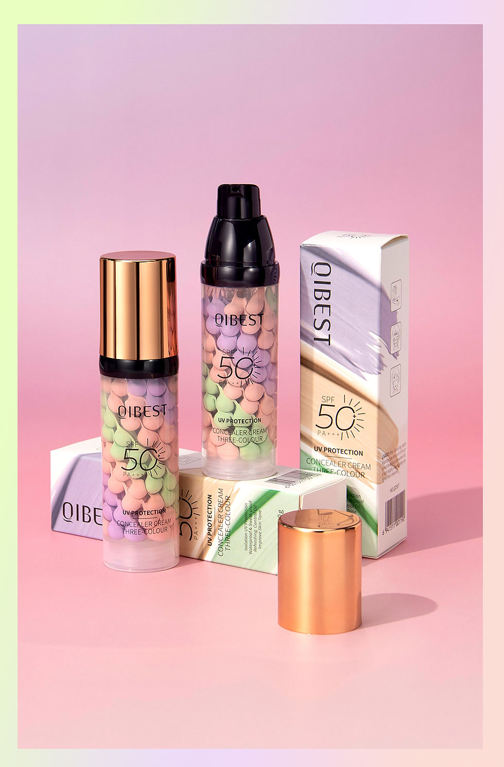 Thumbnail: Qibest Three Color Press Release Cream Concealer Isolate Makeup Facial Base Brig