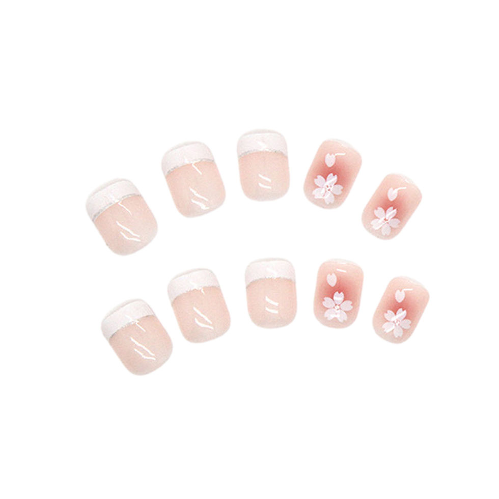 Thumbnail: 24pcs Blush Pink Press On Nails White French Style Short Square False Nail Tips 