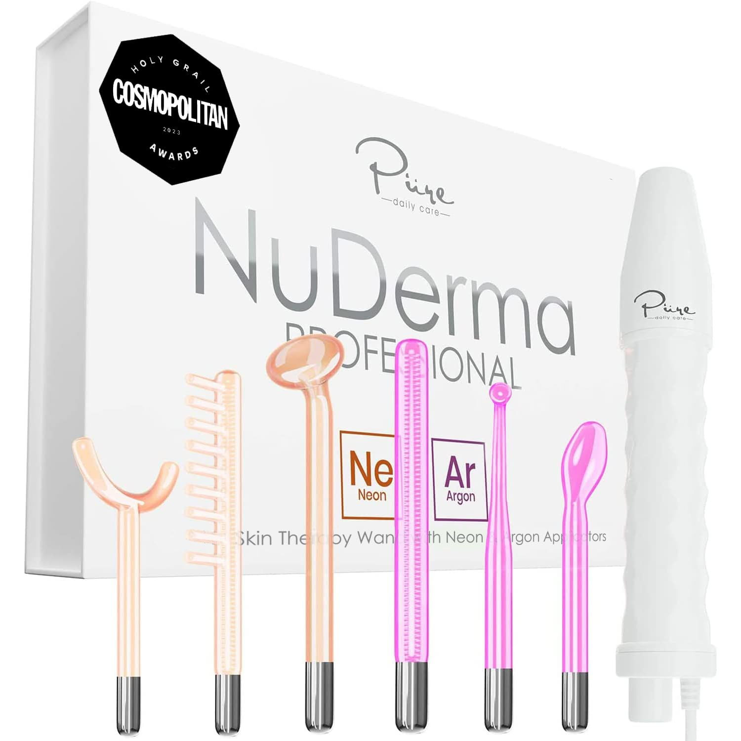NuDerma Professional Skin Therapy Wand - Portable Skin Therapy Machine with 6 Ne