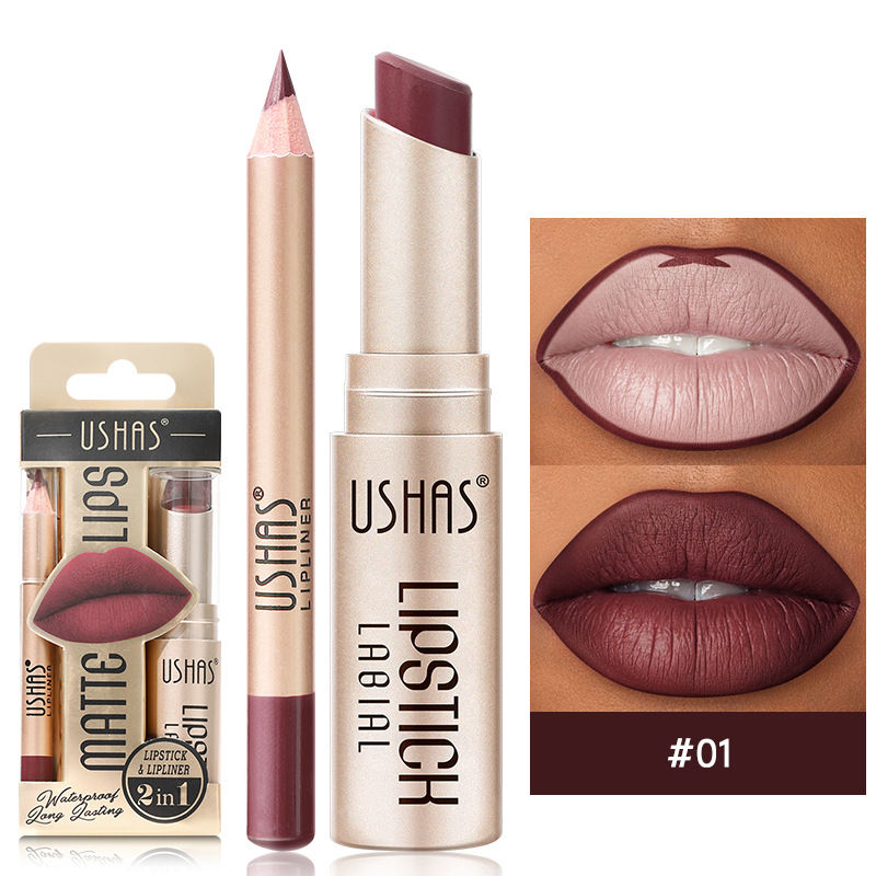 Thumbnail: USHAS 12 Color Lip Liner + LIPSTICK Set Easy Coloring Matte Lipstick Long lastin