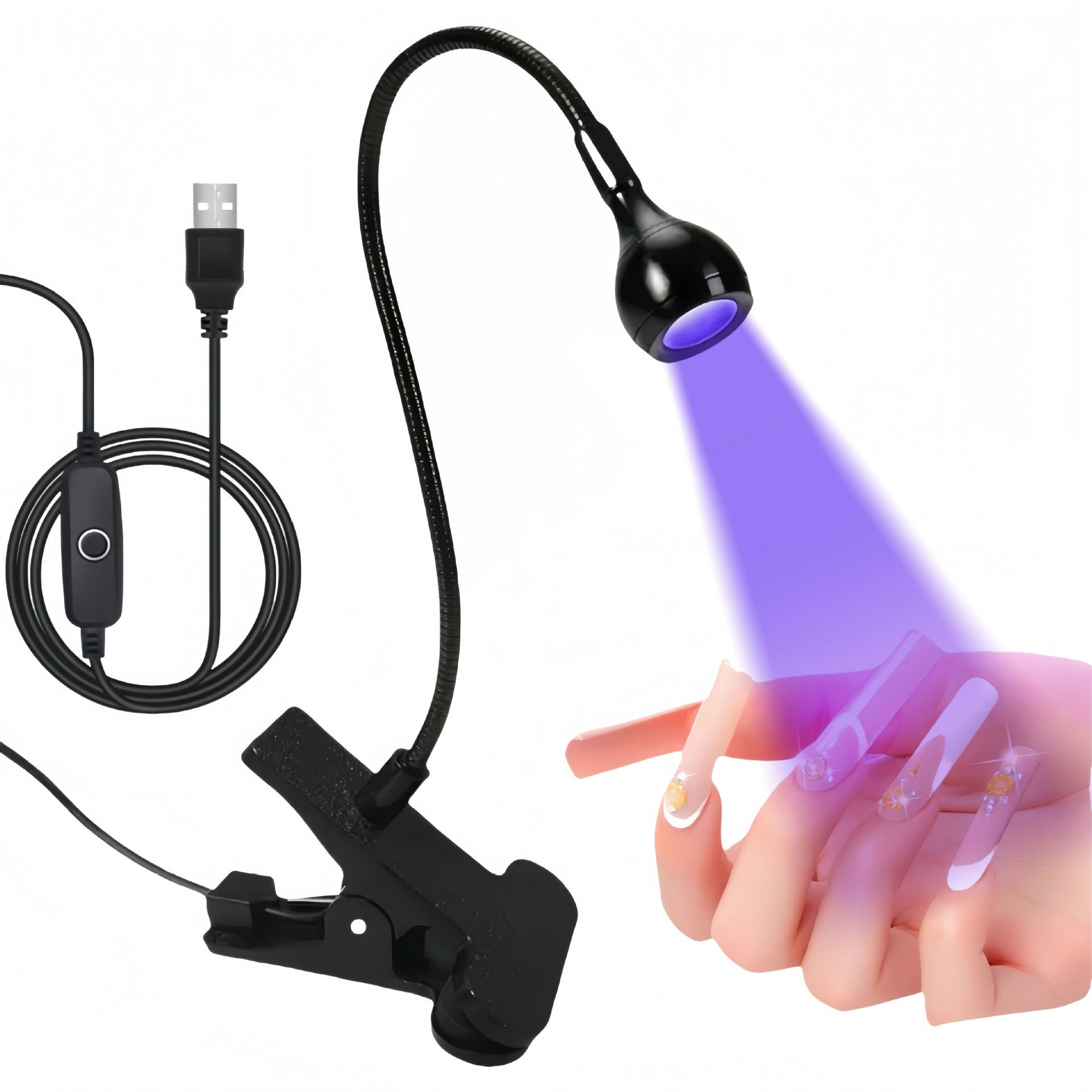 Gooseneck Manicure Lamp USB Clip 395 Phototherapy Lamp Nail Polish Uv Glue Curin