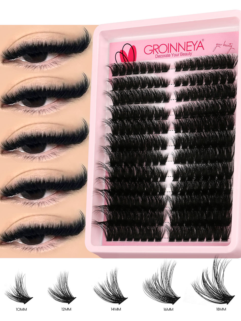 Thumbnail: GROINNEYA Lashes Clusters Cat Eyelashes Wispy Individual Lashes Extensions Volum