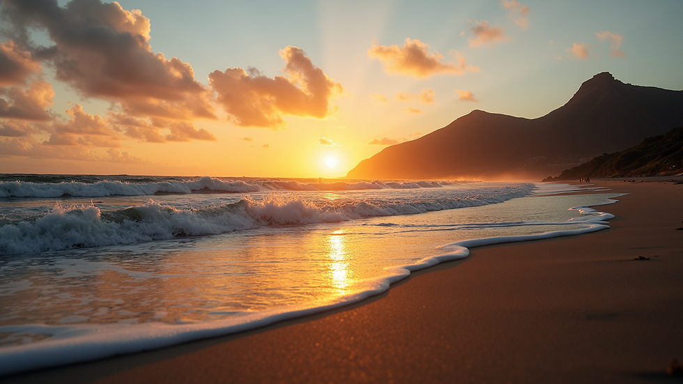 Eye-level view of the Knysna Heads at sunset