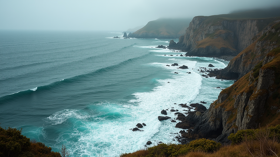 High angle view of Storms River Mouth with rocky cliffs