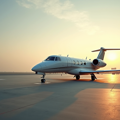 Eye-level view of a private jet parked at Otopeni Airport VIP area