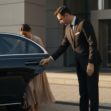 Close-up view of a chauffeur opening a car door for a passenger