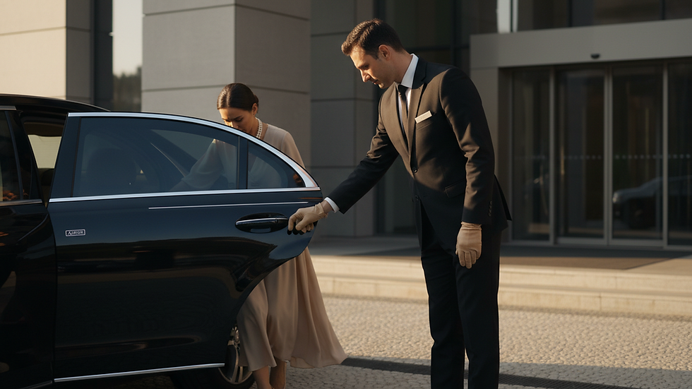 Close-up view of a chauffeur opening a car door for a passenger