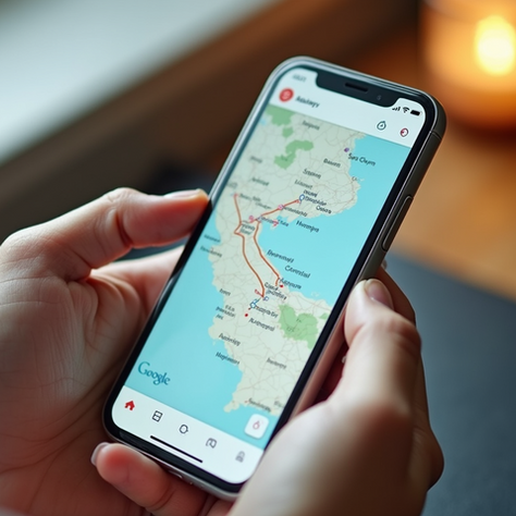 A travel itinerary displayed on a smartphone against a colourful travel backdrop.