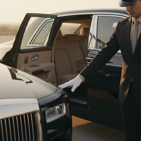 Close-up view of a chauffeur opening the door of a luxury vehicle