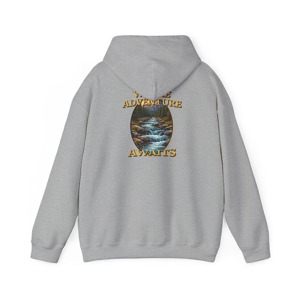 Thumbnail: Adventure Awaits Hoodie — Scenic River Graphic Pullover