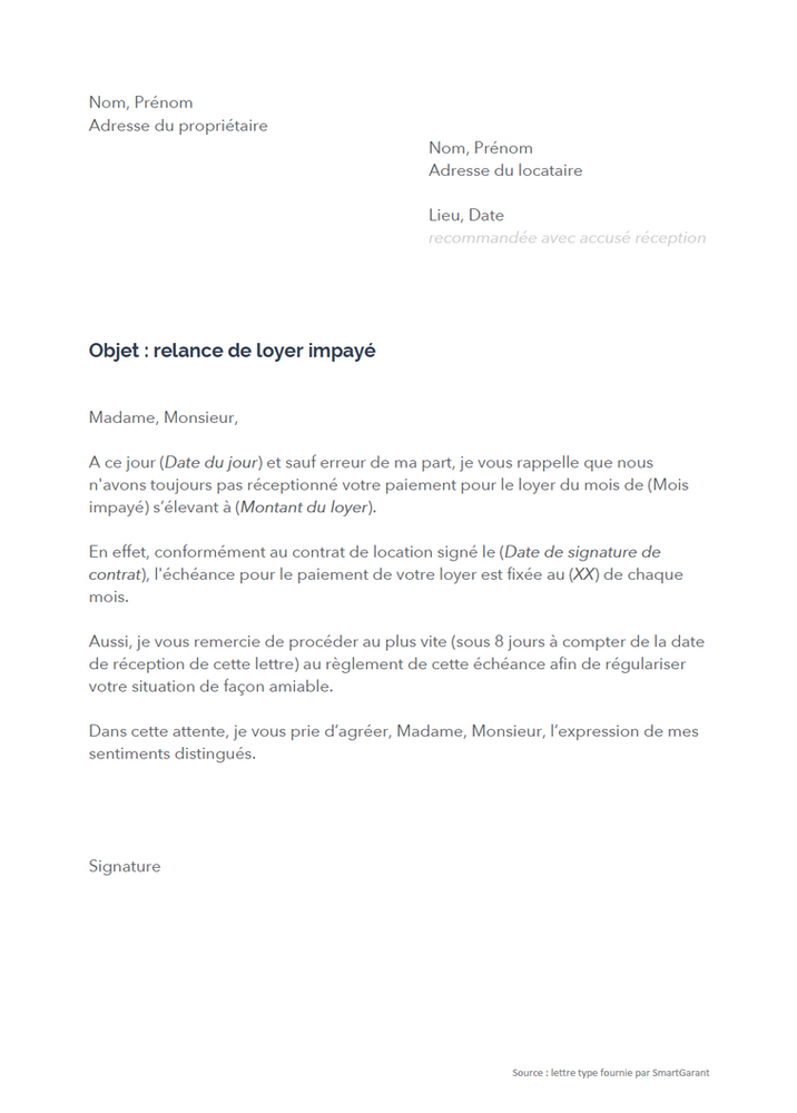 Lettre non restitution caution locataire