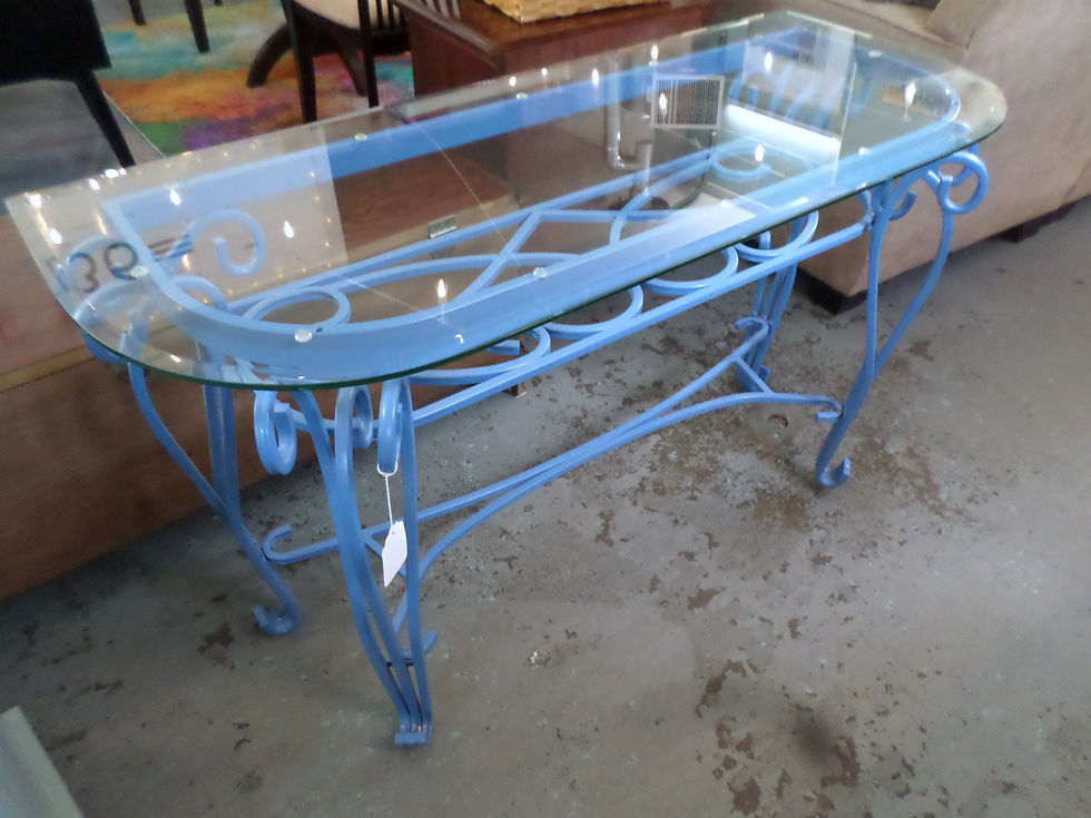 Blue Iron Glass Top Sofa Table $125