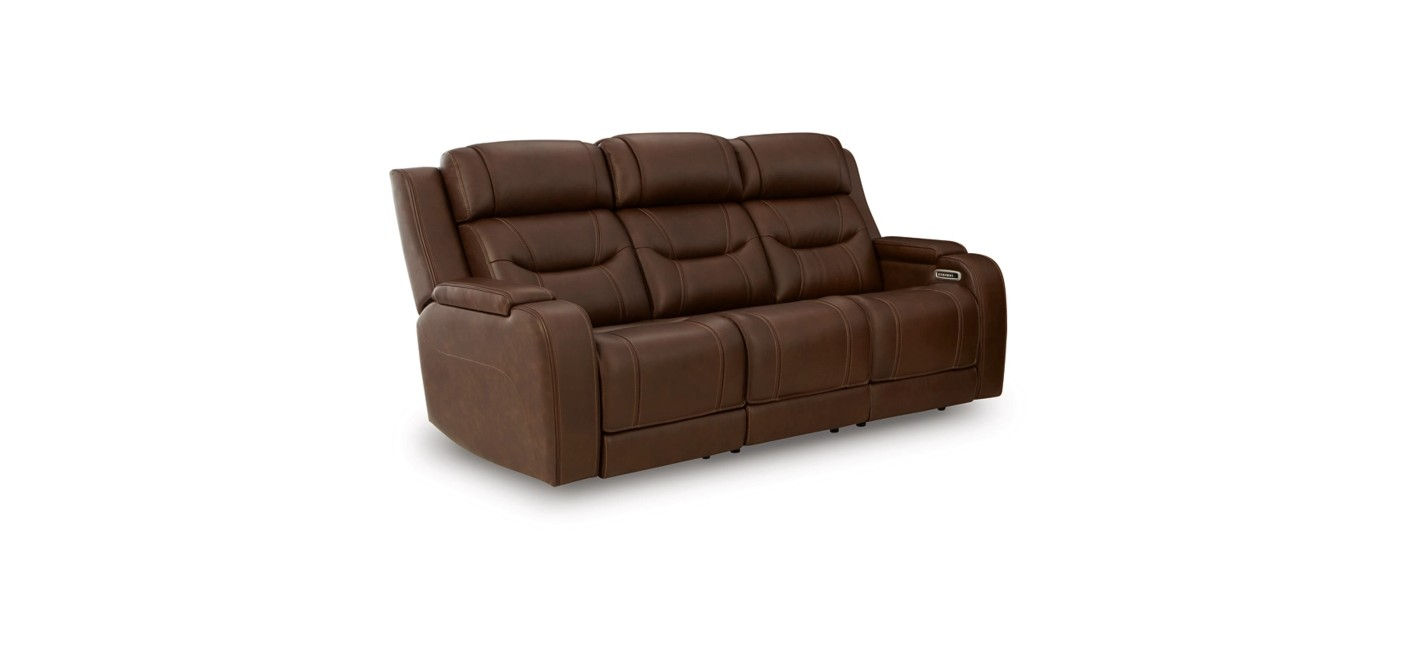 Ashley Knightington PWR REC Sofa w/Audio Seating in Brown Leather
