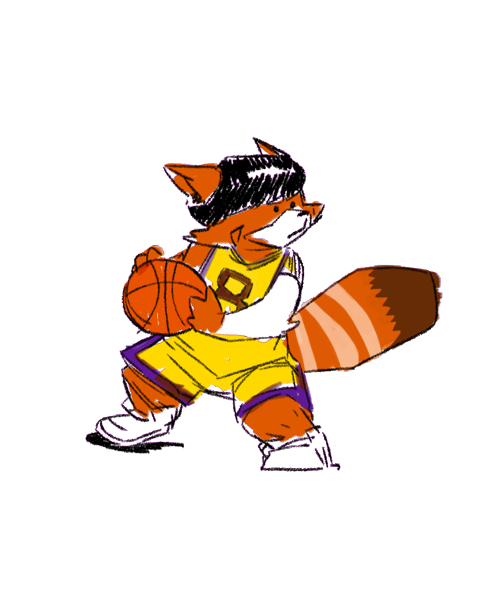 Red Panda dribbling a basketball