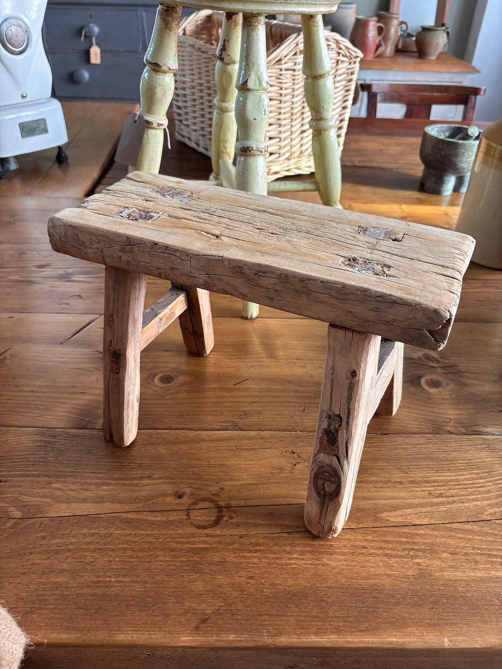 Thumbnail: Vintage rustic elm wood stool