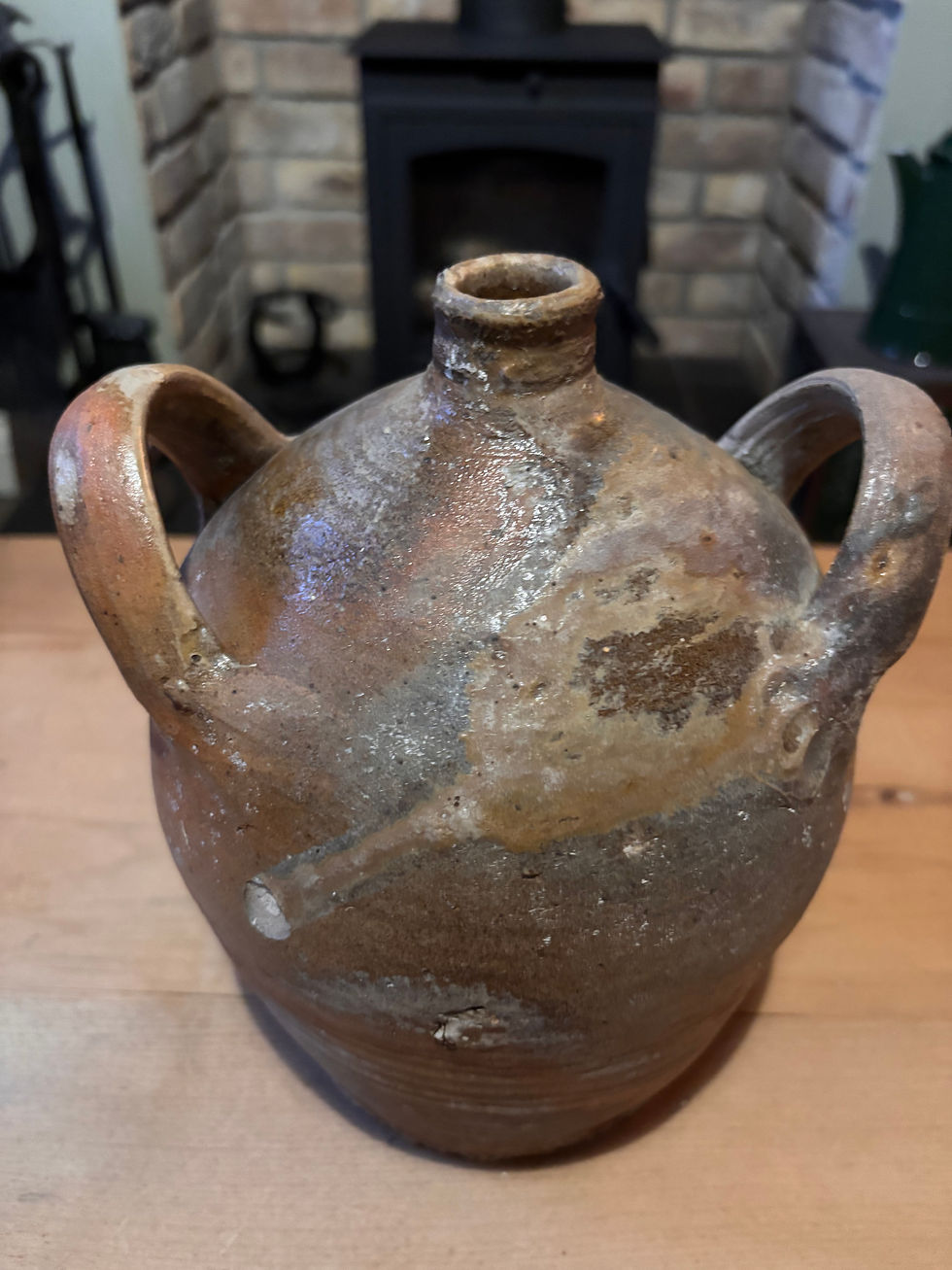 Thumbnail: Antique French Oil Jug: 19th Century Farmhouse Pottery