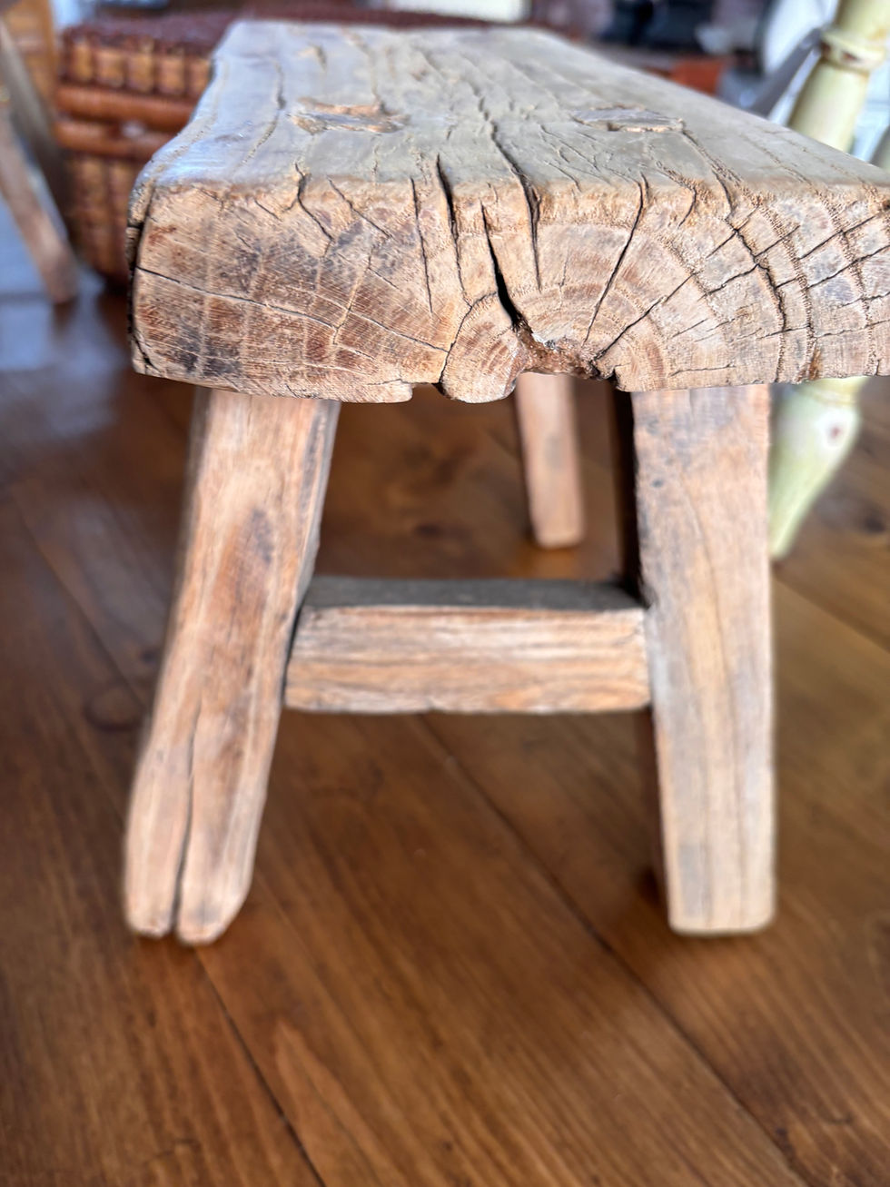 Thumbnail: Vintage rustic elm wood stool