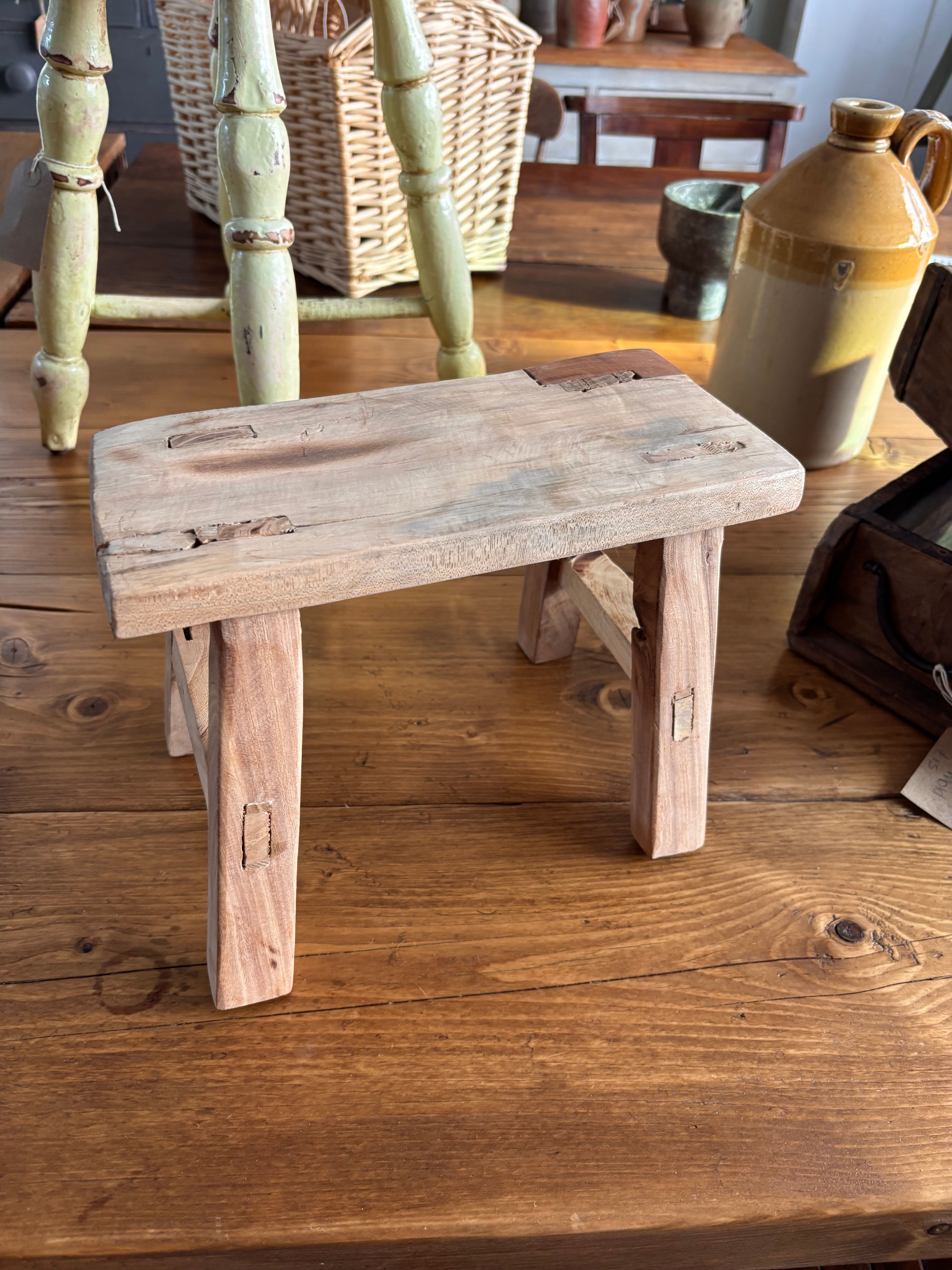 Vintage rustic elm wood stool