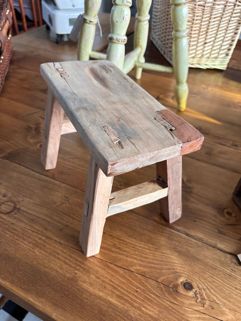 Thumbnail: Vintage rustic elm wood stool 
