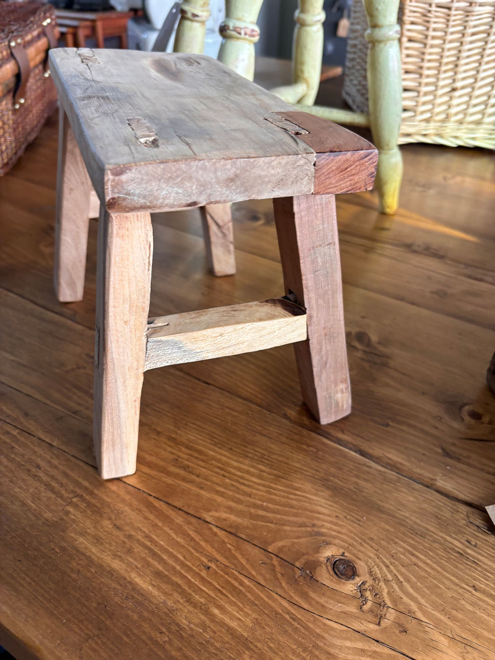 Thumbnail: Vintage rustic elm wood stool 