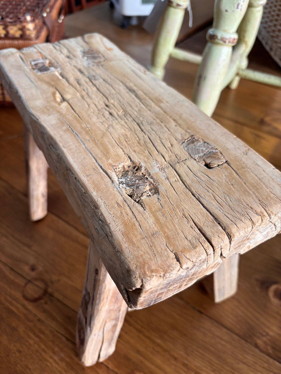 Thumbnail: Vintage rustic elm wood stool