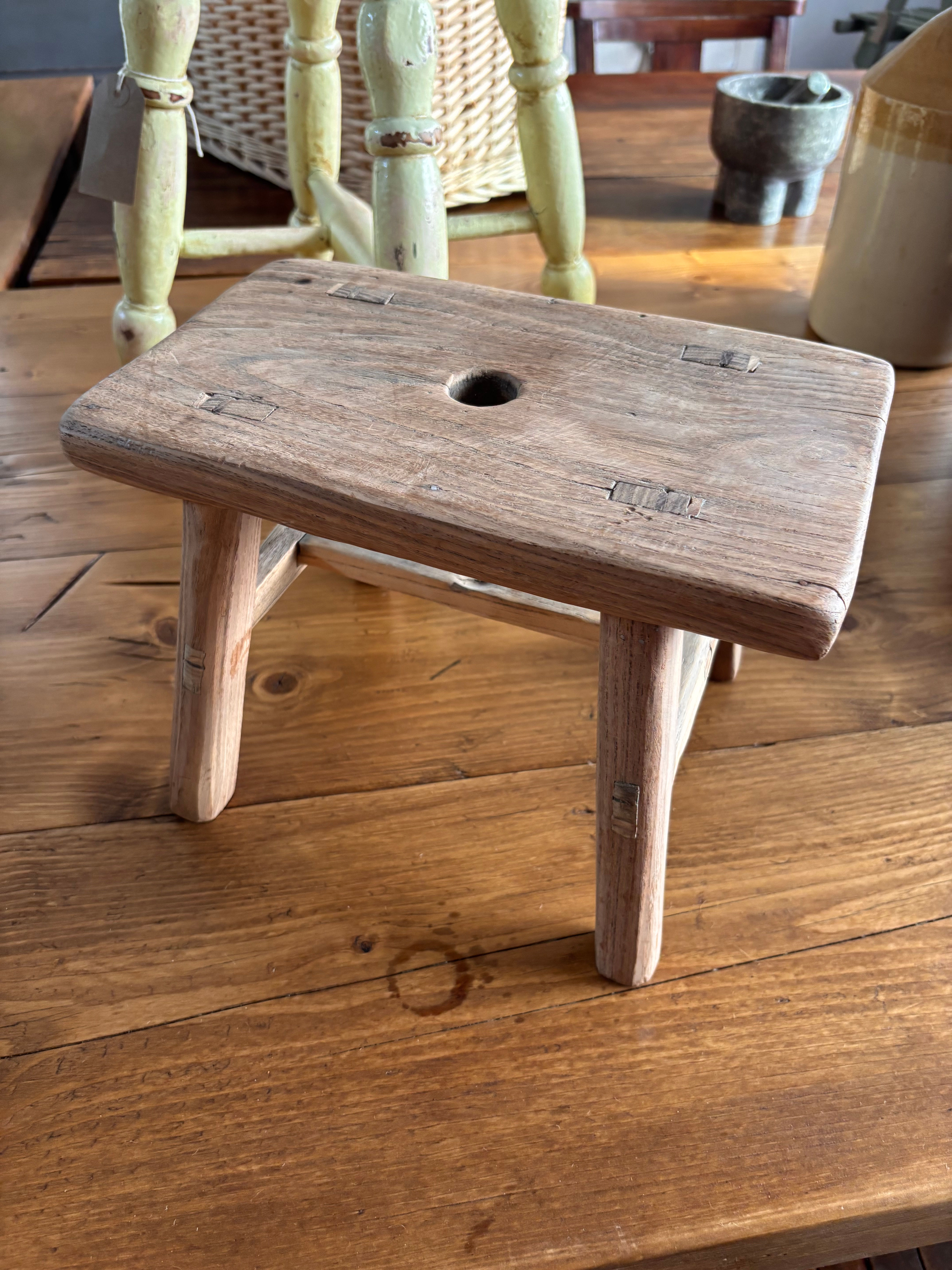 Vintage rustic elm wood stool
