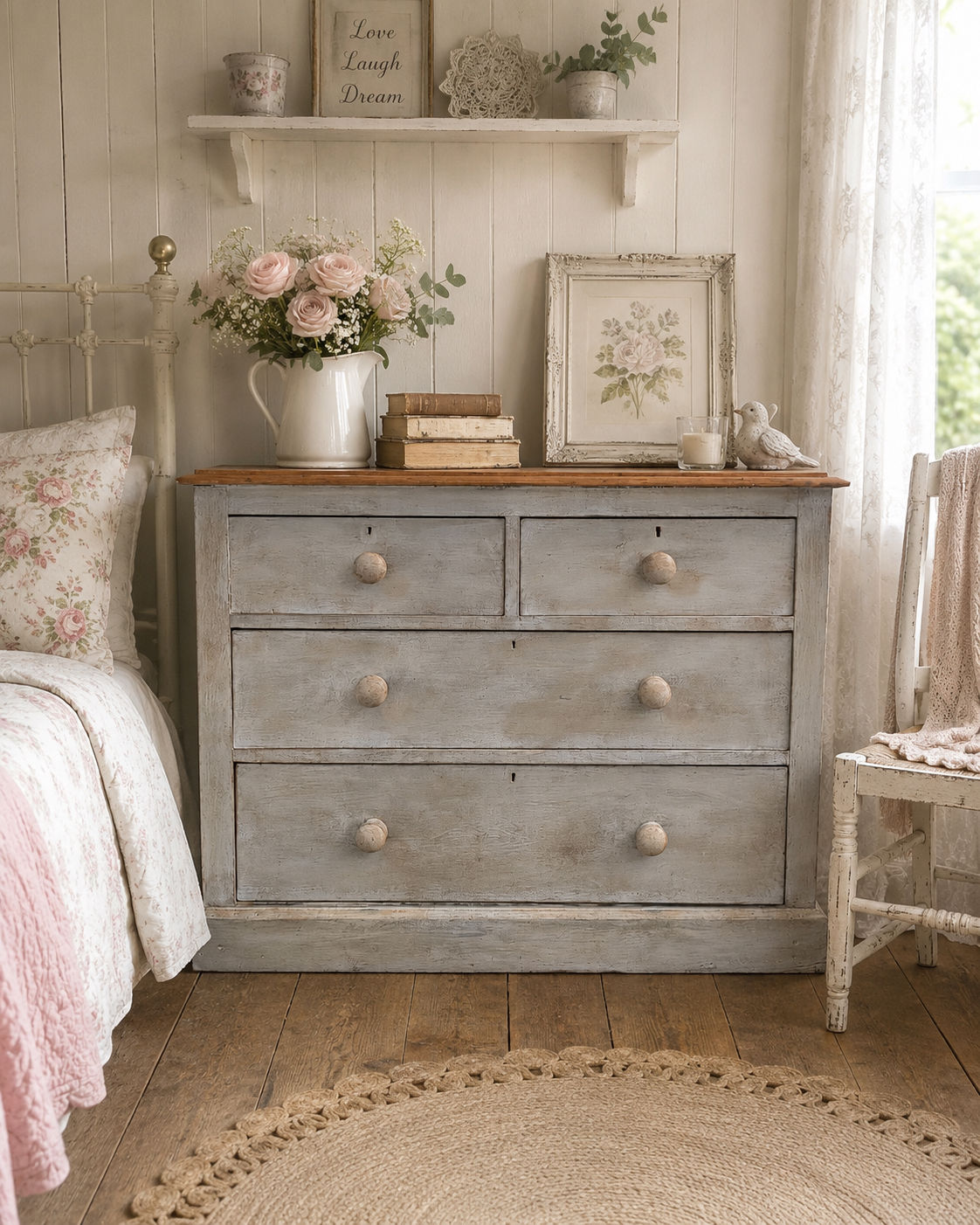 Distressed old pine chest of drawers 