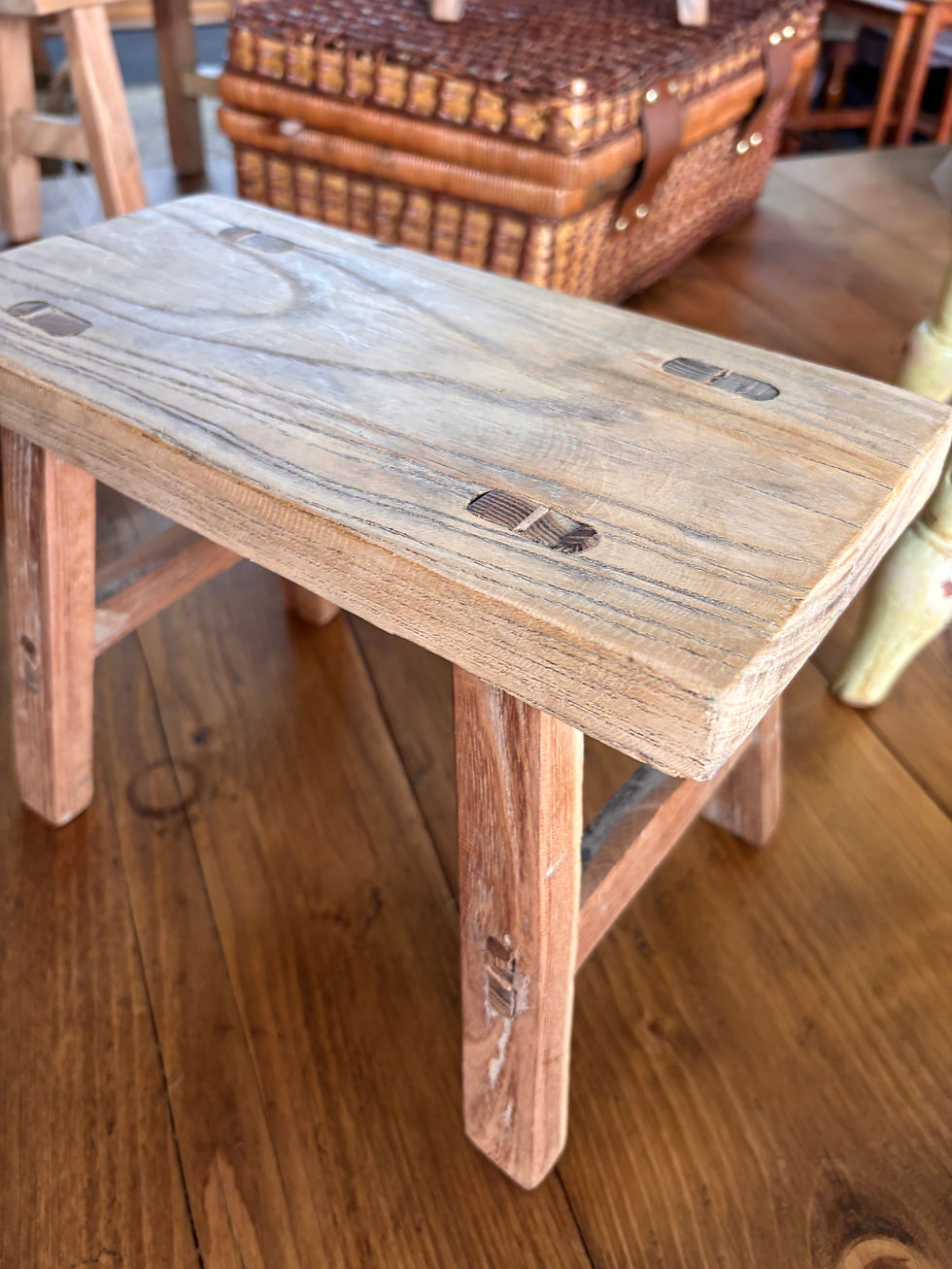 Thumbnail: Vintage rustic elm wood stool 